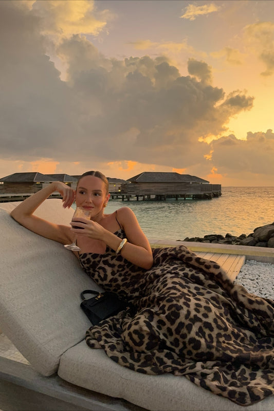 Sexy Maxikleid mit Spaghettiträgern und Leopardenmuster