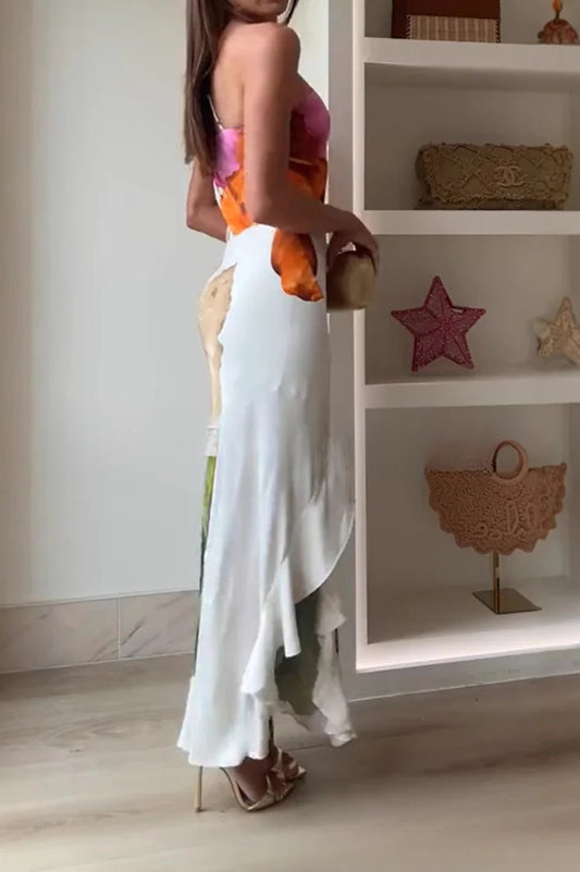 Fließendes Maxikleid mit Rüschen und One-Shoulder-Träger 