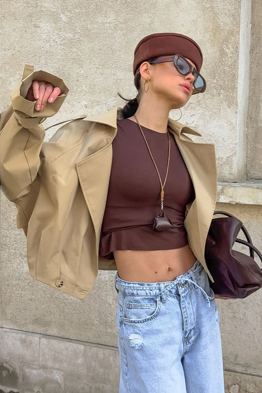 Cropped Storm Flap Trench Jacket