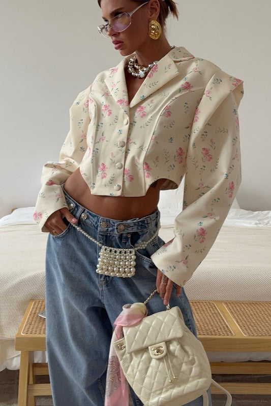 Blazermantel mit Blumenmuster und langen Ärmeln