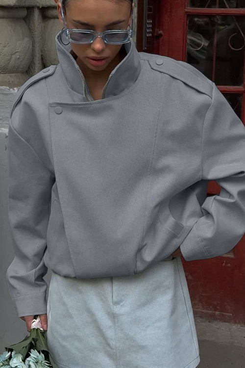 Stand Collar Long Sleeve Tailored Jacket S / Grey