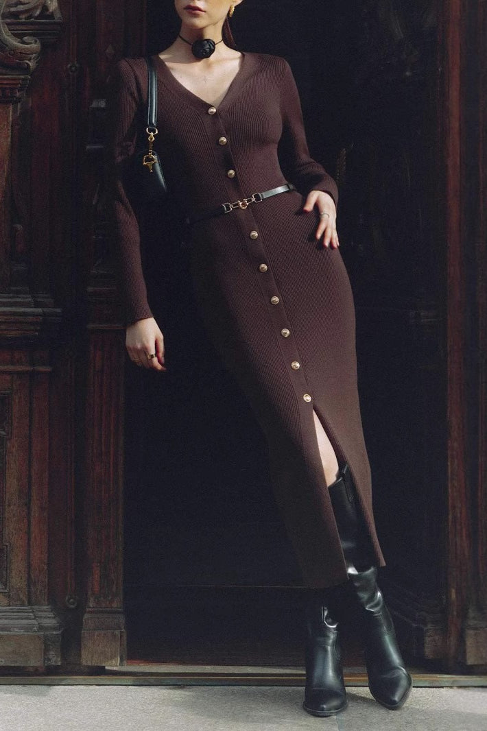 Long Sleeve Button Sweater Dress