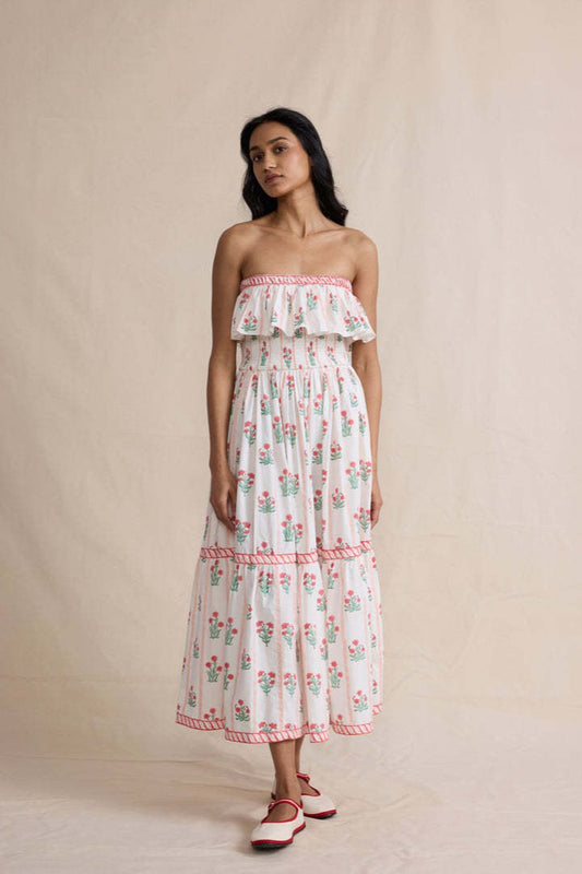 Boho-Kleid mit Blumendruck und Rüschenbesatz