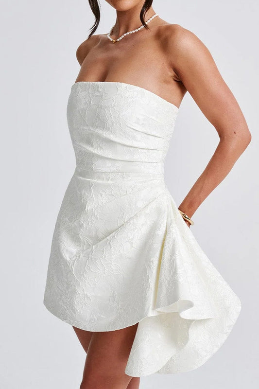 Trägerloses Jacquard-Mini-Partykleid