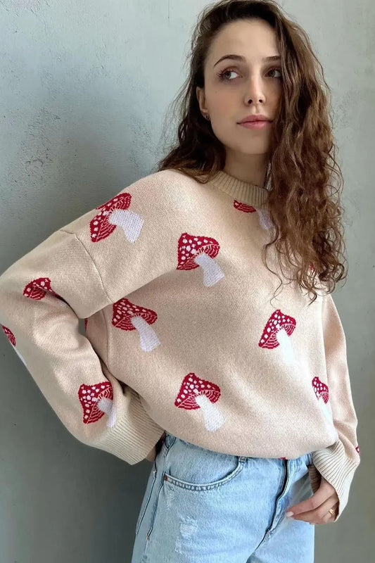Jacquard-Strickpullover mit Pilzmuster