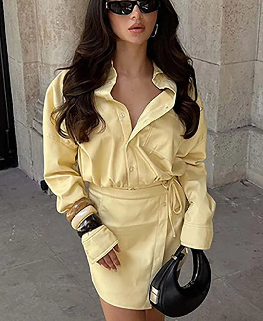 Gelbes Mini-Büro-Zweiteiler-Set mit Schnürung und Baumwolltaschen