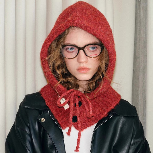 Vintage-Strickmütze mit Balaklava-Schal