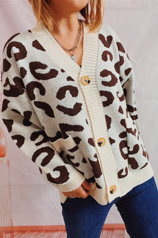 Lässiger Cardigan mit langen Ärmeln und Leopardenmuster