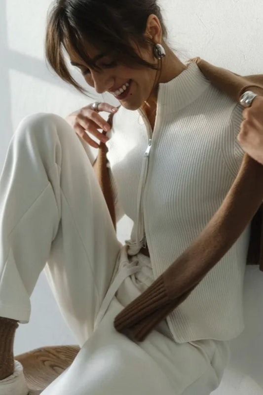 Casual Zip Front Knit Cardigan