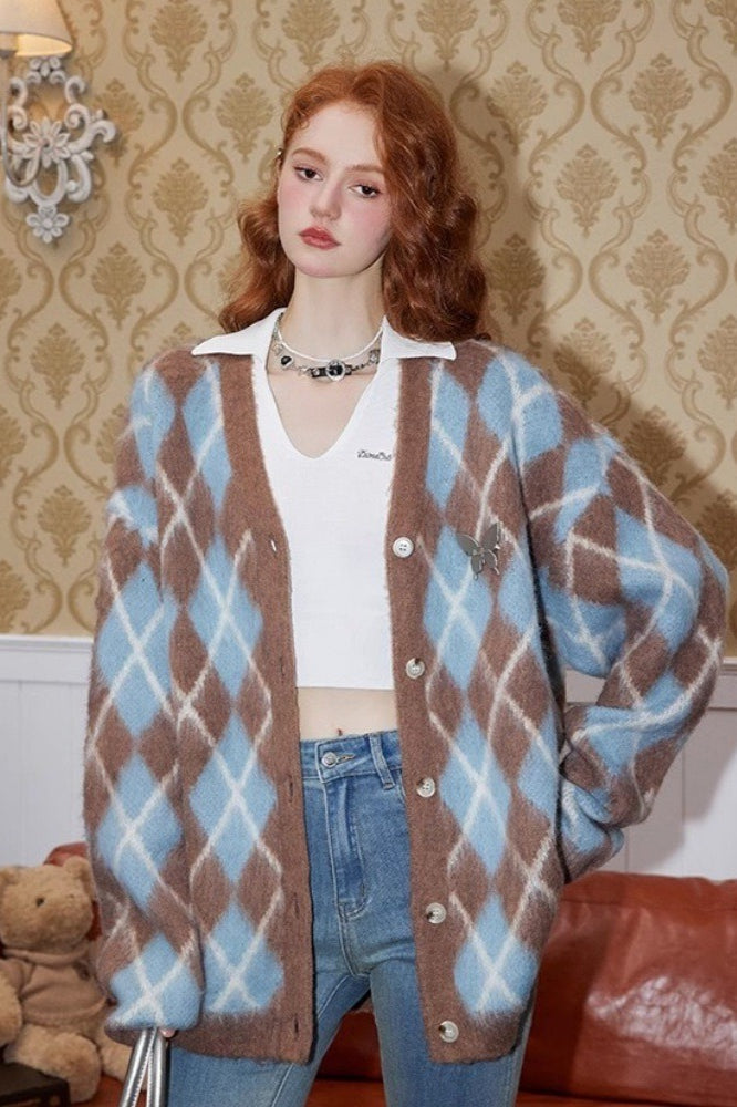 Relaxed Diamond Pattern Cardigan