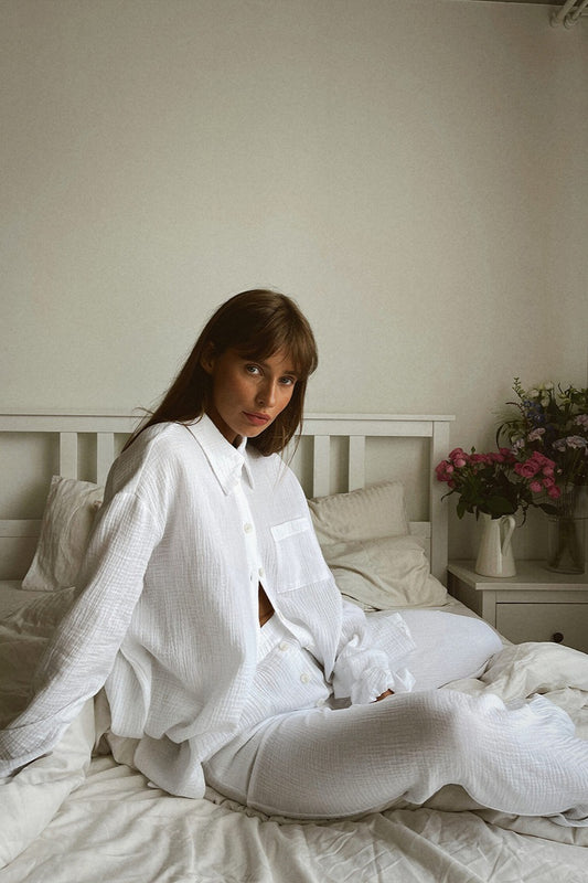 Solid Cotton Wrinkled Shirt Pants Two Piece Set