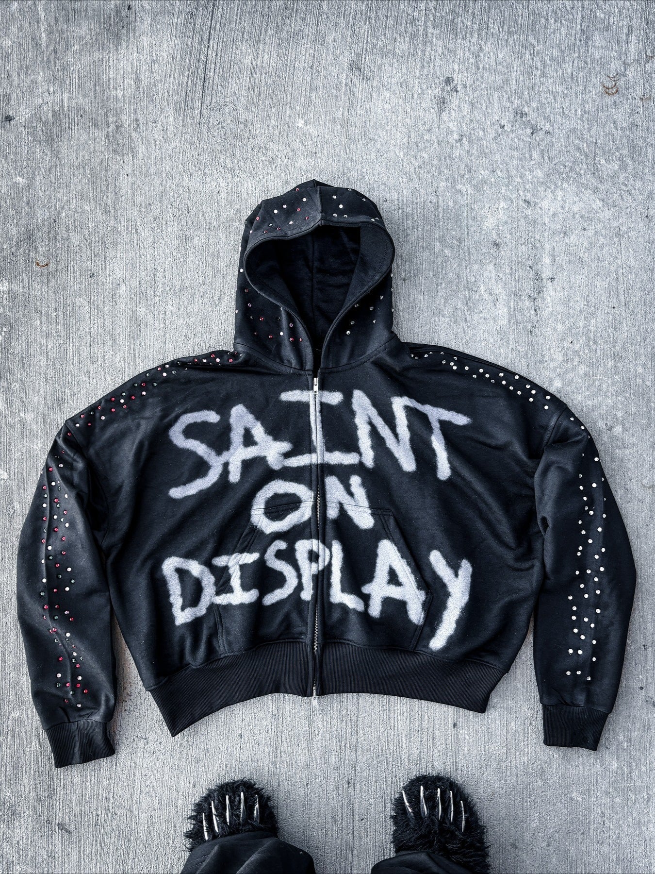 Gothic Rock Letter Print Hoodie Black / S