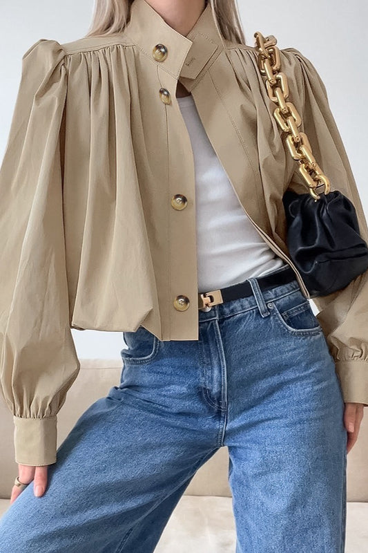 Gathered Shoulder Balloon Sleeve Jacket