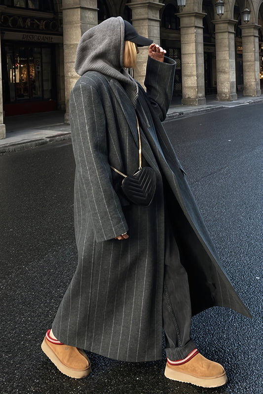 Pinstripe Relaxed Blazer Long Coat