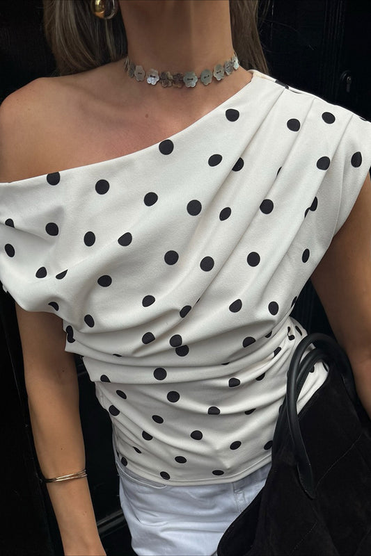 Retro Polka Dot One-Shoulder-Bluse