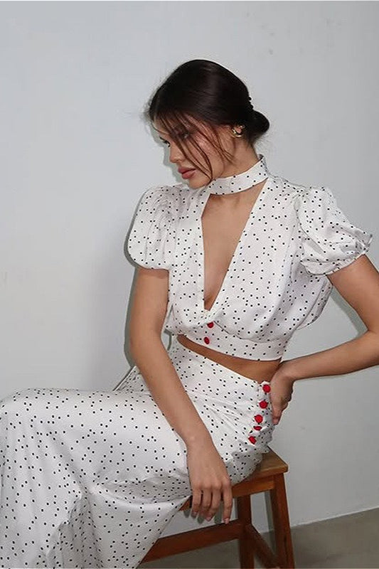 Zweiteiliges Maxi-Set mit Polka Dot-V-Ausschnitt