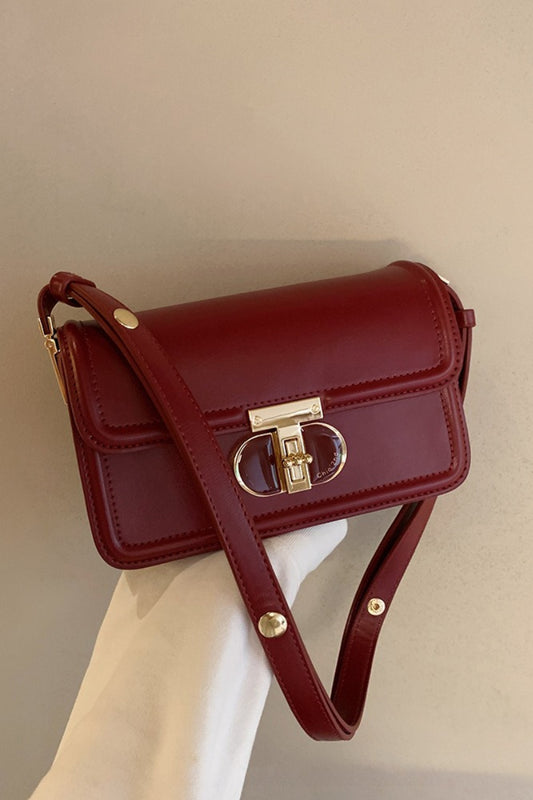 Weinrote, strukturierte Mini-Quadrat-Schultertasche