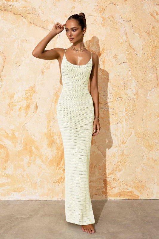 Einfarbiges Boho-Kleid mit Strickbezug