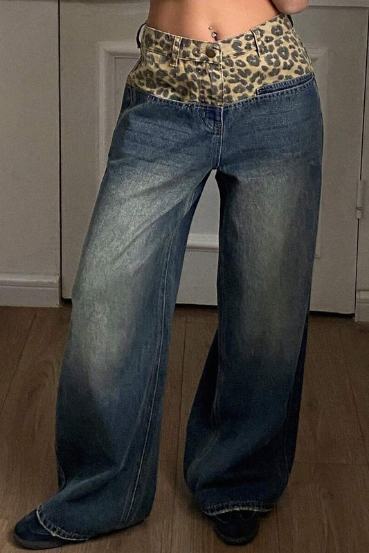 Vintage Jeans mit weitem Bein und Leoparden-Patch