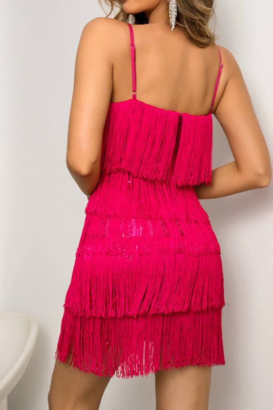 Cami V Neck Sequin Fringe Party Dress
