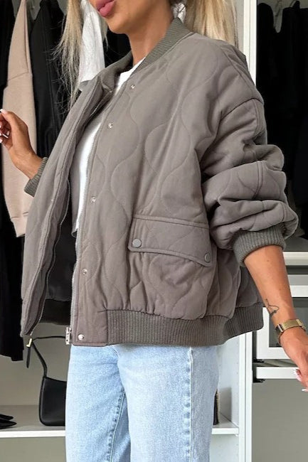 Casual Solid Button Padded Coat Grey / S coats