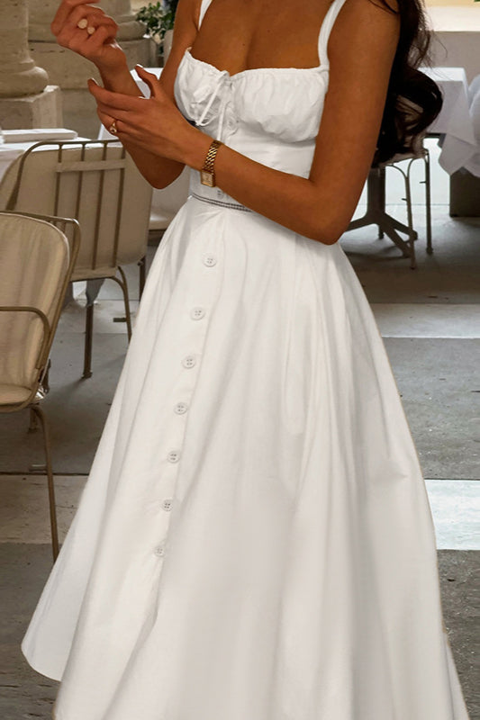 Französisches Camisole-Partykleid mit U-Ausschnitt, Kordelzug und Cut-Outs