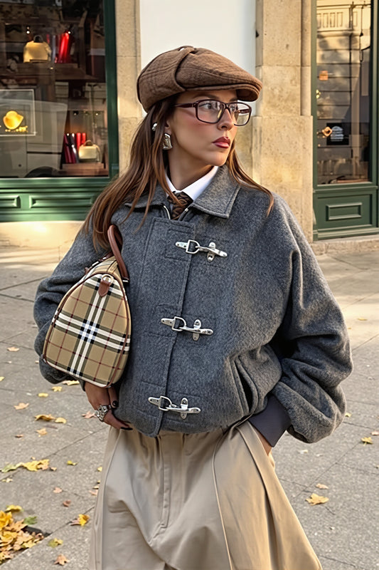 Toggle Front Wool Look Bomber Jacket