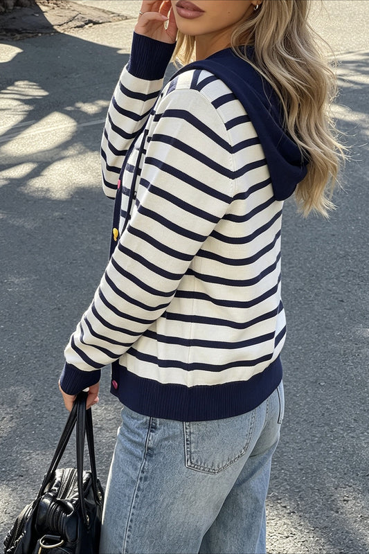 Striped Hooded Contrast Trim Cardigans