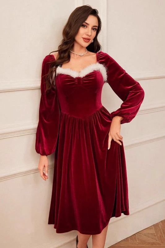Elegantes Vintage-Maxikleid aus Samt mit langen Ärmeln für Partys