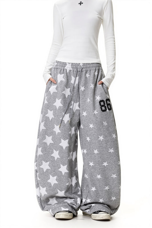 Loose Star Printed Elastic Waist Pants