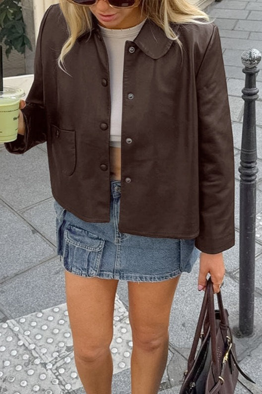 Jacke mit Fleecekragen aus Kunstleder