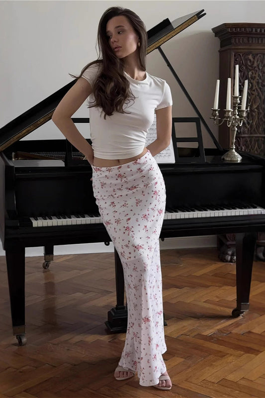 Schmaler Meerjungfrauen-Midirock mit Blumenmuster