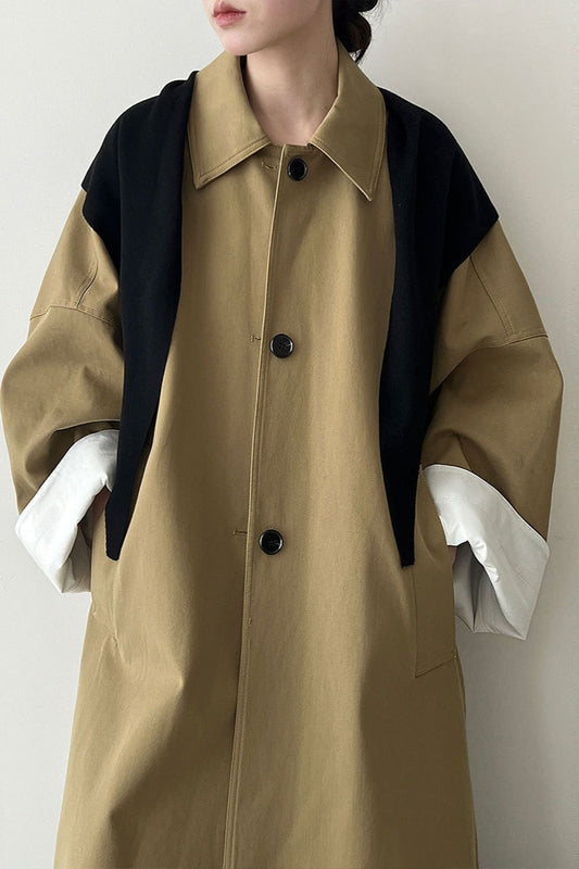 Koreanischer Oversize-Mantel mit Schlitzsaum, einreihig, mittellang