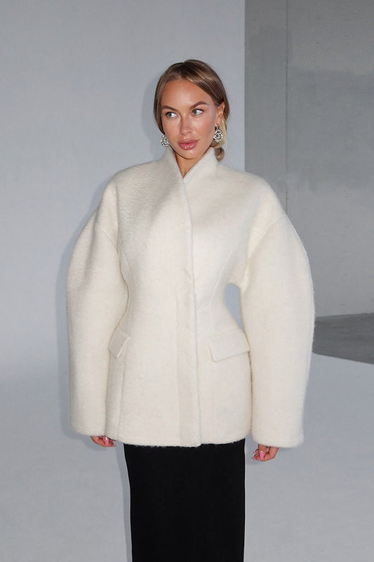 Sculptural Sleeve Wool Blend Coat