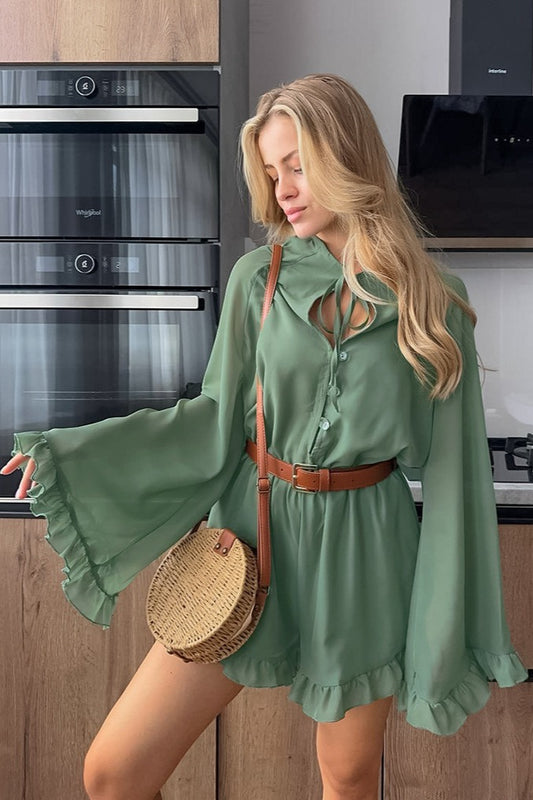 Vintage Minikleid mit Schnürärmeln und Rüschen