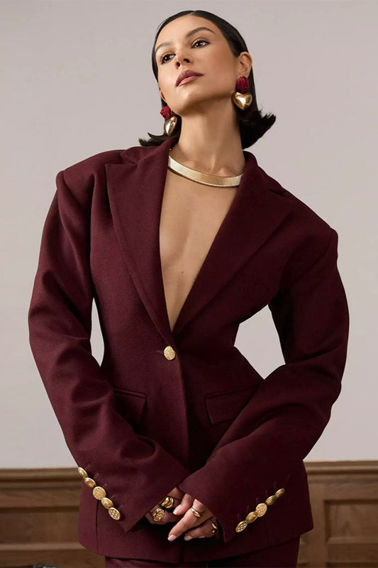 Gold Button Sculpted Waist Blazer