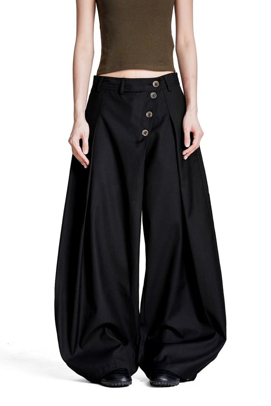 Asymmetric Button Front Wide Leg Pants