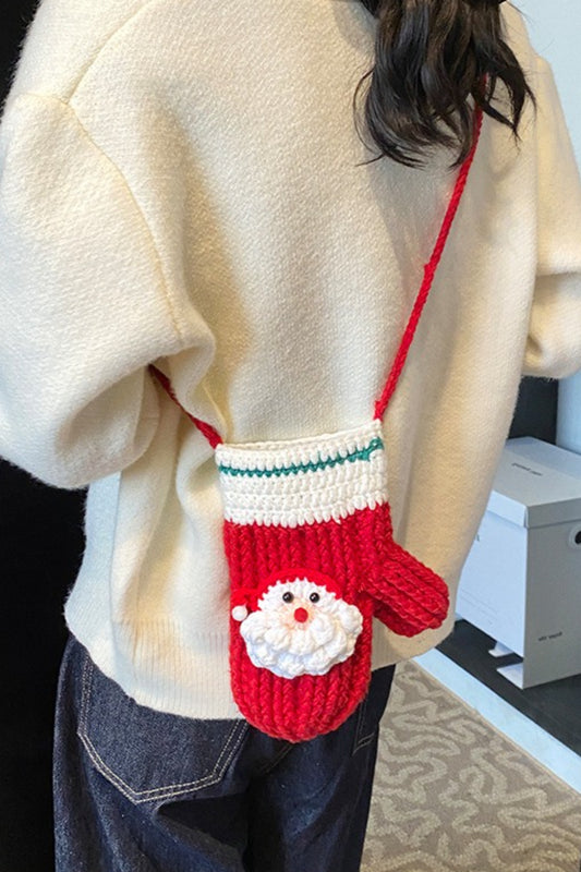 Niedliche Umhängetasche mit gehäkeltem Baum-Rentier-Motiv
