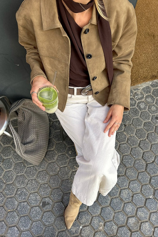 Khakifarbene Wildleder-Arbeitsjacke