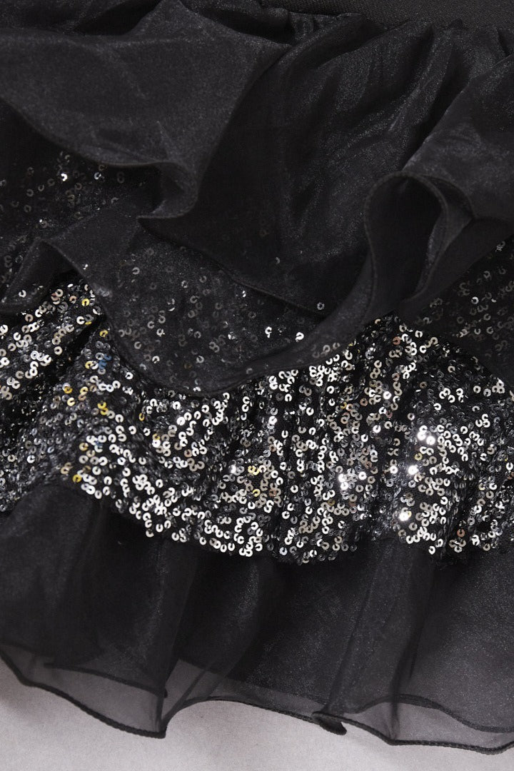 Black Ruffled Mesh Asymmetrical Party Dress
