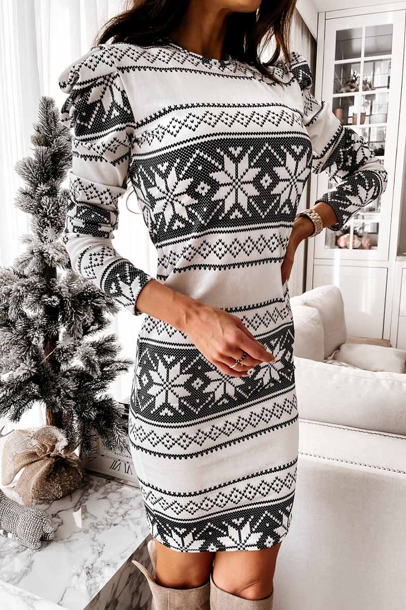 Florcoo Stitching Flower Picture Modern Double V-Neck Midi Dress Dresses