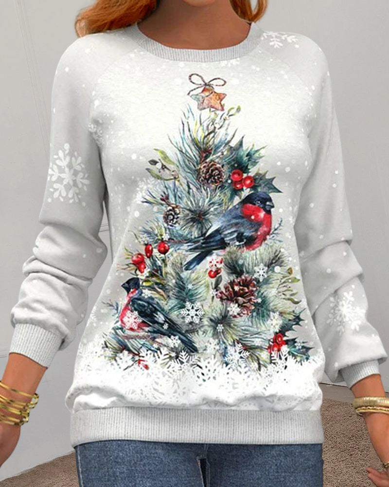 Tree Christmas Long-Sleeved Patterned Sweatshirt Hoodies-L