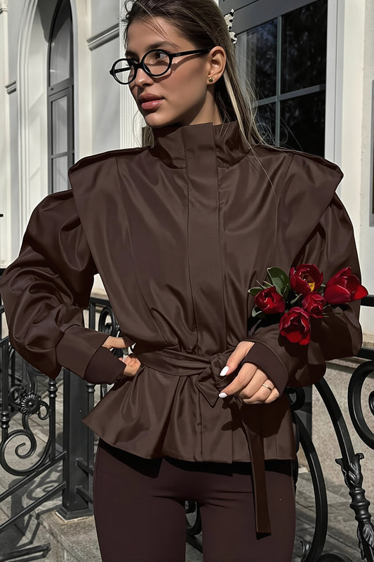 Structured Shoulder Belted Peplum Jacket