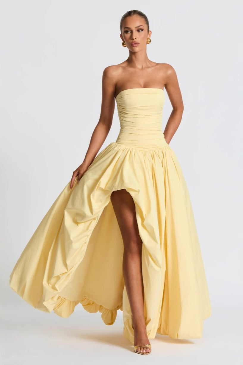 Strapless Ruched A Line Formal Dress XS / Yellow