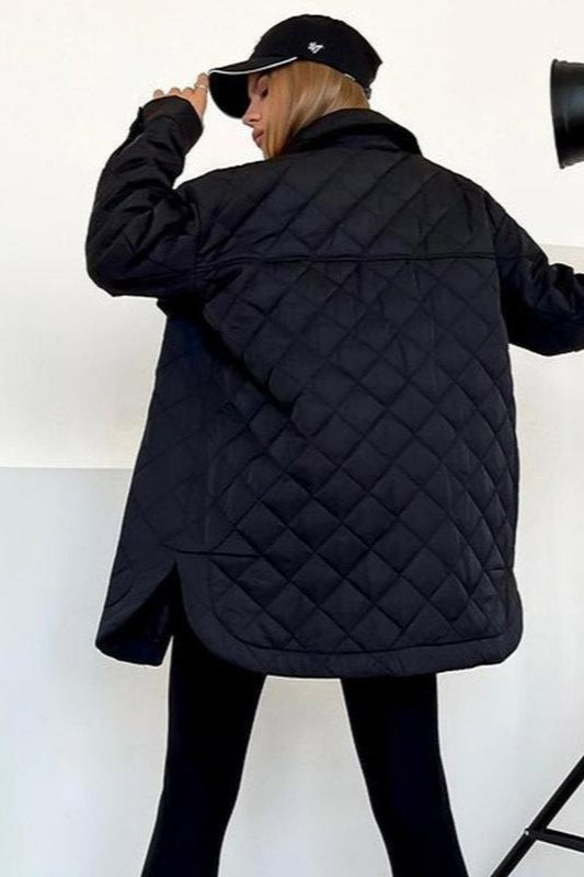 Oversized Longline Diamond Quilted Puffer Jacket