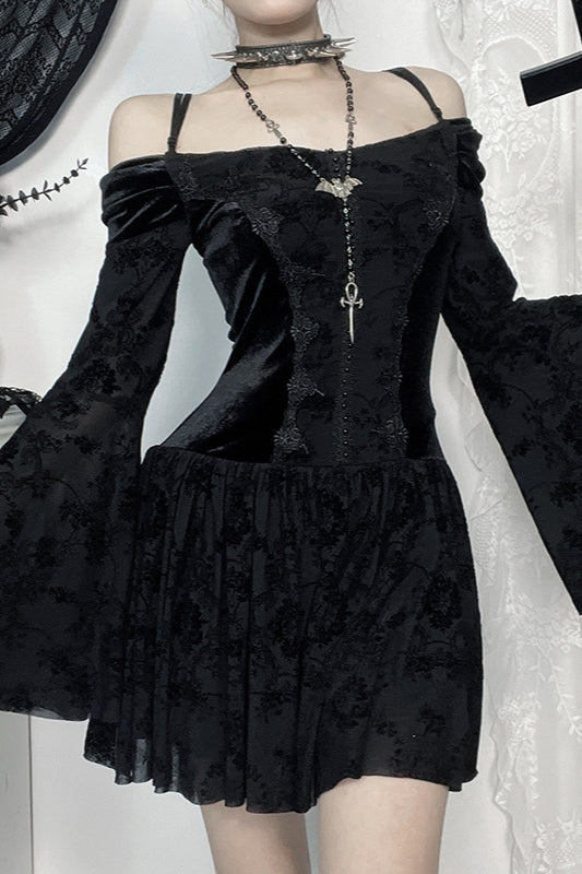 Schulterfreies Gothic-Kleid aus Samt