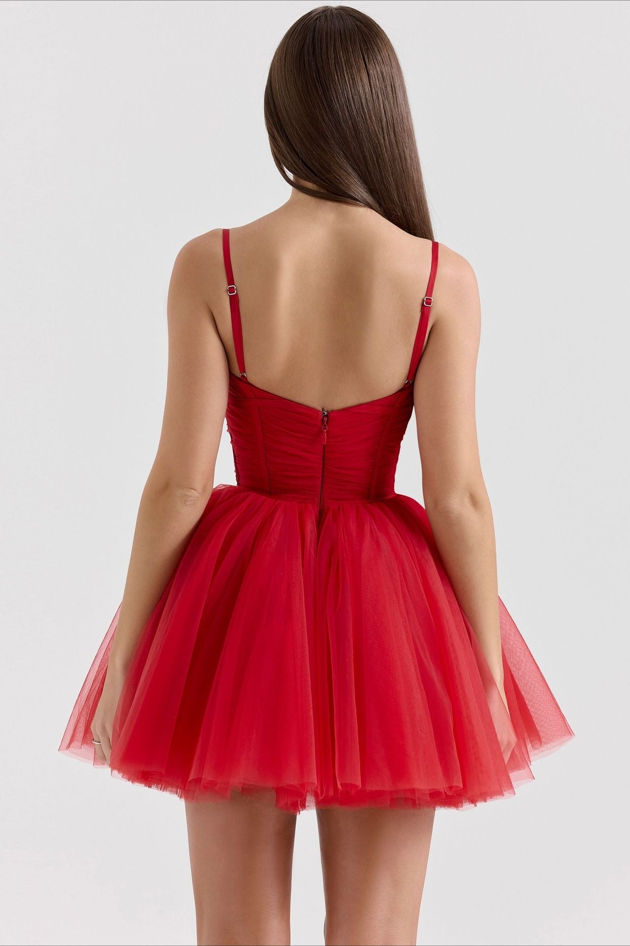Chiffon Lace-up Backless Cocktail Dress S / Red