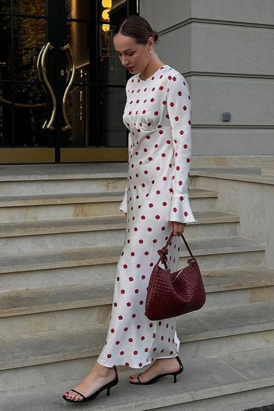 Maxikleid mit ausgestellten Ärmeln und Polka Dot-Print