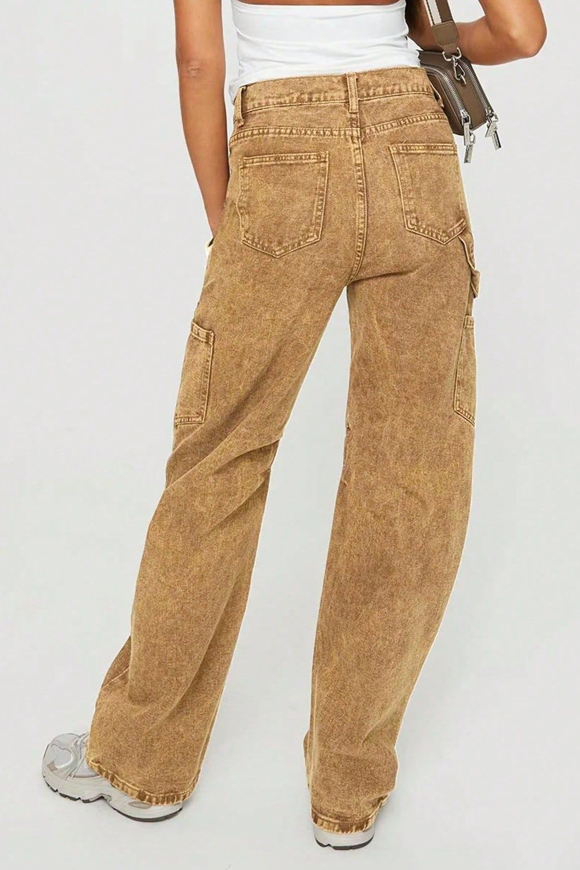 Y2K Washed Brown Straight Leg Cargo Jeans