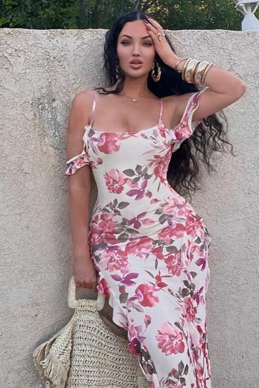 Lässiges Maxikleid mit Blumenmuster und Spaghettiträgern